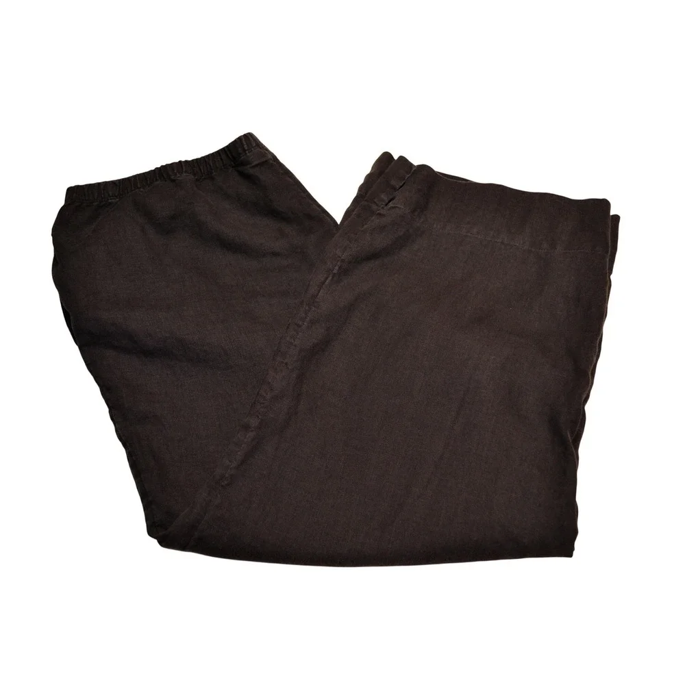 J. Jill Linen Wide Leg Pants Womens Large Black Elastic Waist Casual Pull-On‎